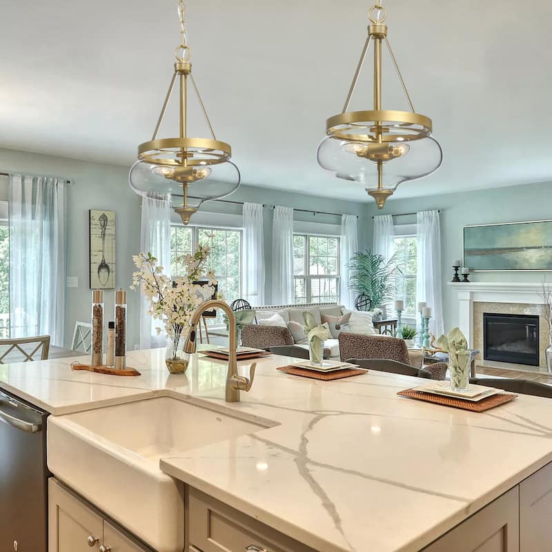Modern Glam Chandelier 3-Light Clear Glass Lantern Farmhouse Pendant Lights for Kitchen Island