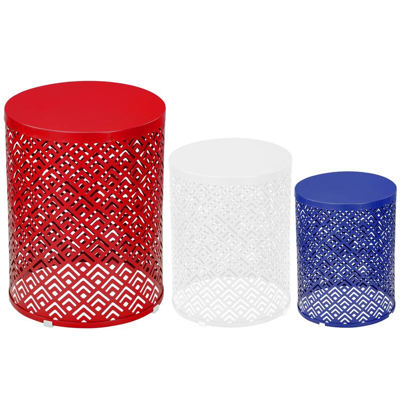 Set of 3 Nesting Side Tables Metal Round Accent Tables for Patio Balcony Garden Indoor Living Room - 15.7" x 22.0" - Multi