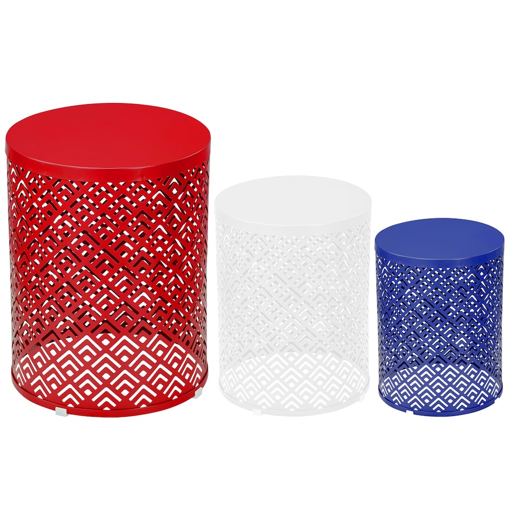 Set of 3 Nesting Side Tables Metal Round Accent Tables for Patio Balcony Garden Indoor Living Room - 15.7" x 22.0"