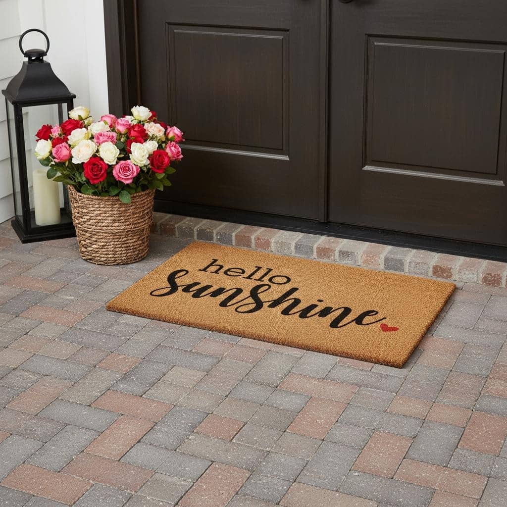 HomeRoots 24" X 48" Brown And Black Hello Sunshine Outdoor Coir Door Mat - 24.00' X '48.00