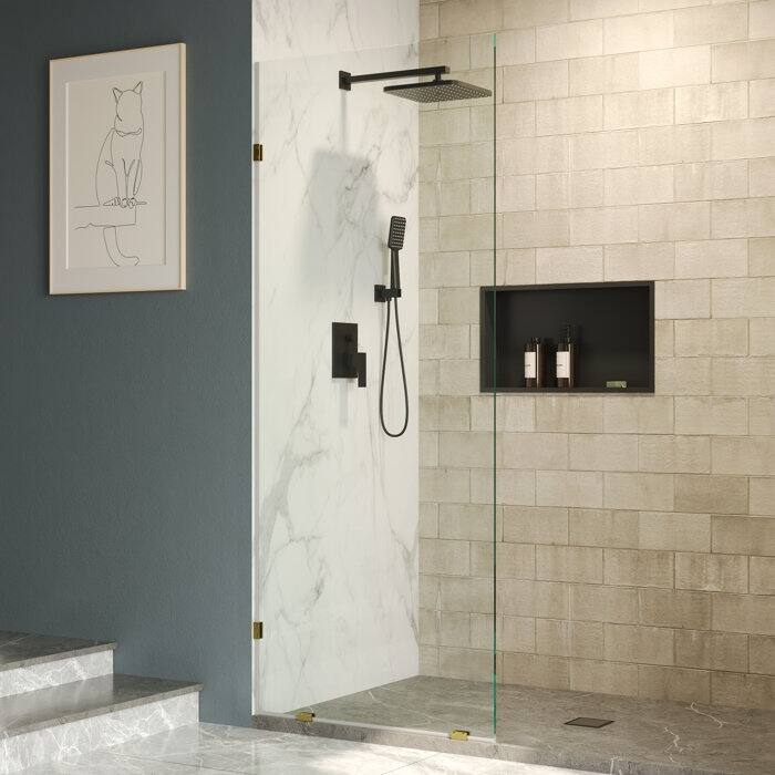 DeerValley 32"×78" Single Fixed Glass Panel For Shower, Thick Frameless Tempered Safety Glass Shower Screen - Gold