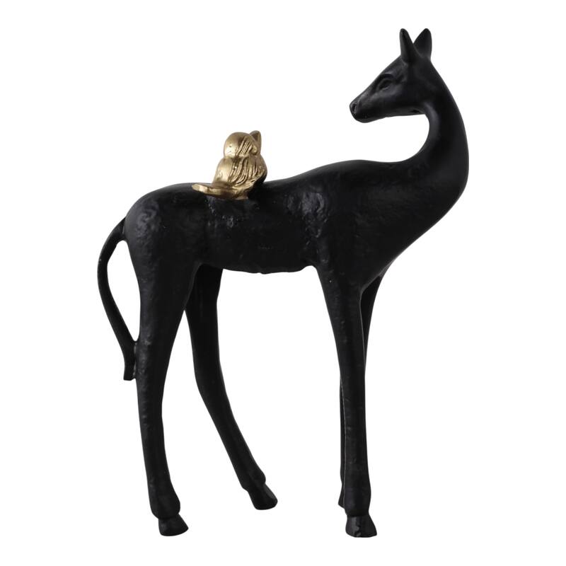 Metal Figurine Decor Modern Deer with Bird Accent Finish - Black - 11.0"