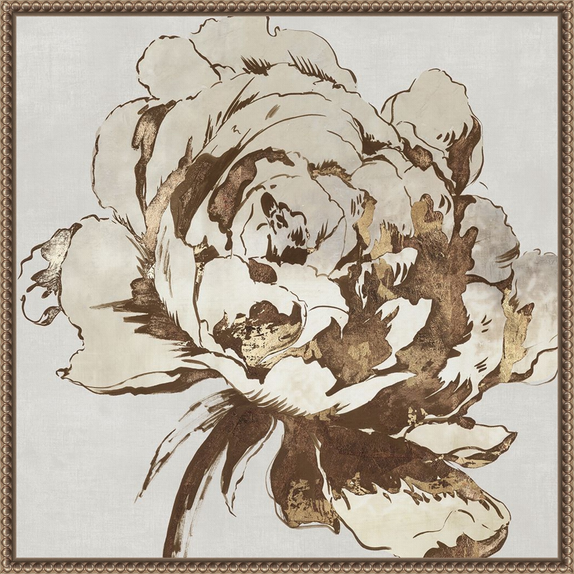 Amanti Art Golden Flower I by Asia Jensen Framed Canvas Wall Art Print - Sylvie Beaded Bronze