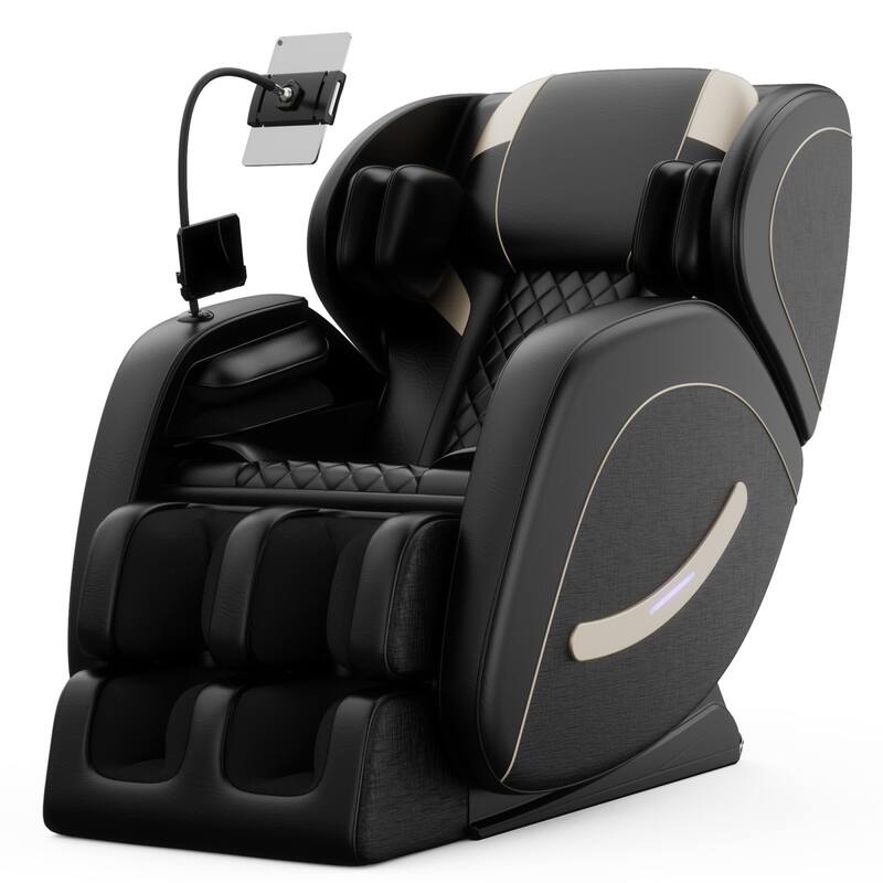 Luxury Zero Gravity Full-Body Massage Chair with Heating, Bluetooth Audio, and Foot Rollers - Home Relaxation Recliner - Upgrade：Black
