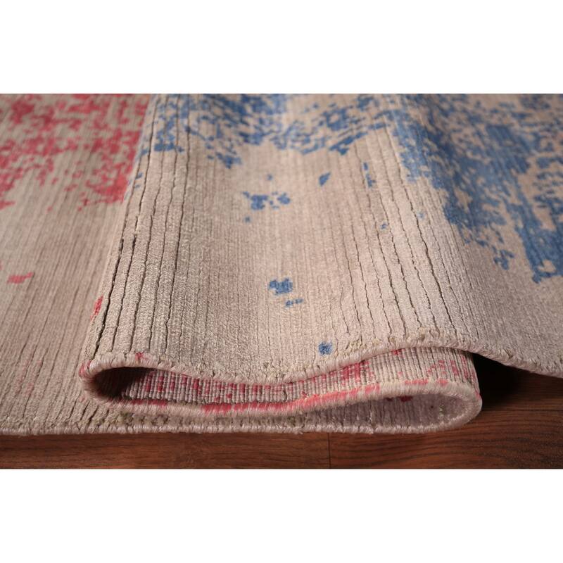 Contemporary Abstract Indian Area Rug Hand-Knotted Wool Carpet - 6'8" x 10'0"