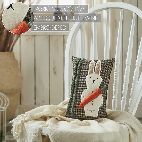 slide 2 of 5, Spring In Bloom Primitive Bunny And Carrot Pillow 12x8 Tan