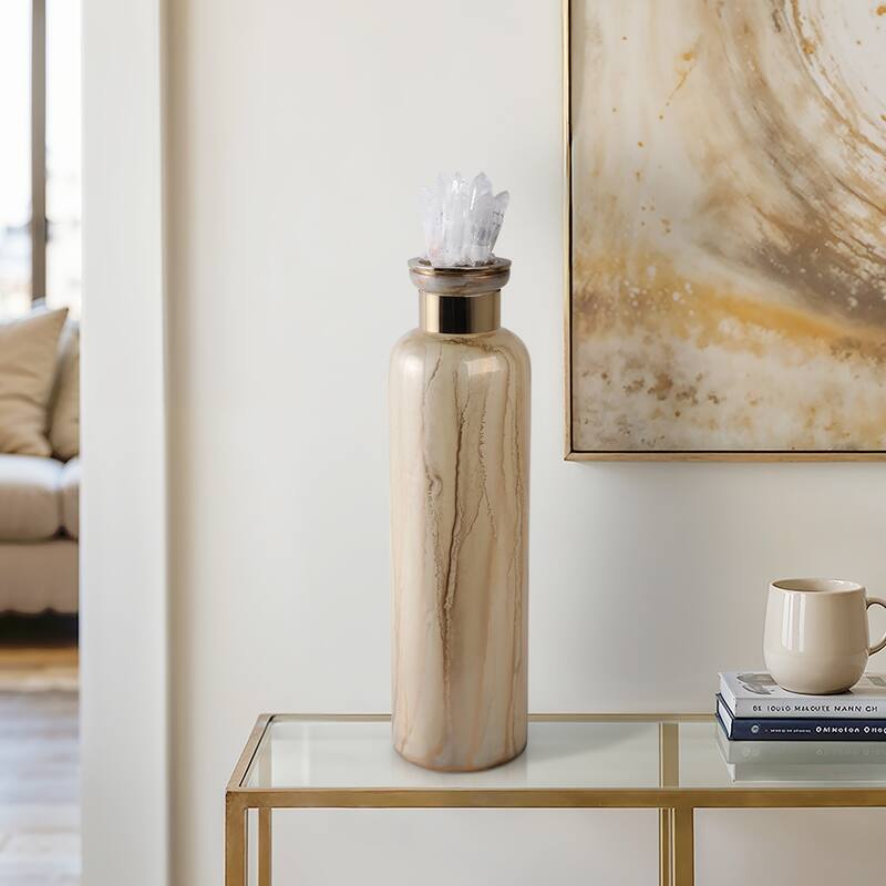 Glass Decorative Vase Glam Accent with Stone Details Modern Style - 5" x 5" x 20"