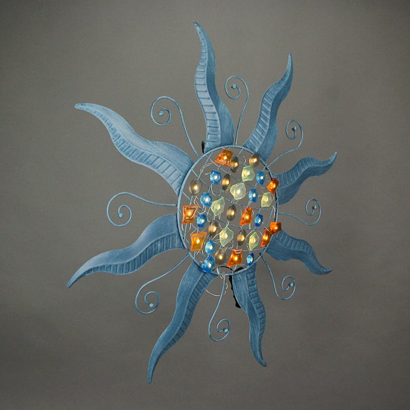 28 Inch Blue Metal Sun Led Light Wall Sculpture (Set Of 2)