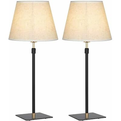 Adjustment Bedside Metal Desk Lamps, Linen Fabric Lamp Shade, Set of 2
