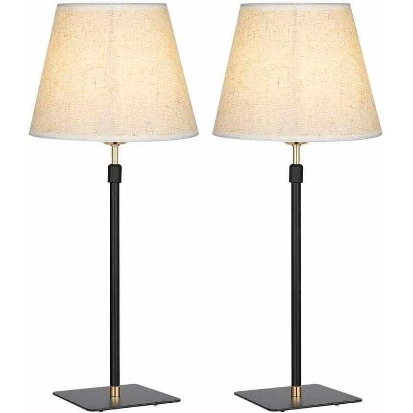 Adjustment Bedside Metal Desk Lamps, Linen Fabric Lamp Shade, Set of 2