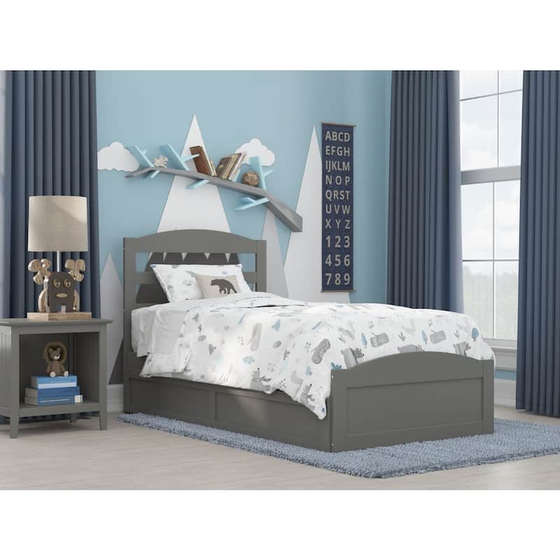 Platform Bed with Trundle & Charging Station - Twin Size Grey - Slat Kit Included