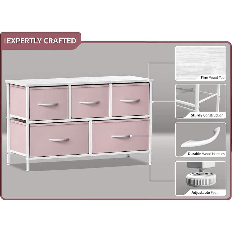 Dresser w/ 5 Drawers Furniture Storage Chest for Home, Bedroom