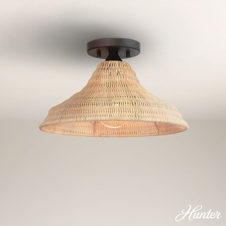 Hunter Agoura 14" Boho Rattan Flush Mount Ceiling Light - Kitchen, Bedroom, Hallway, Entry, Laundry Room - Transitional, Coastal