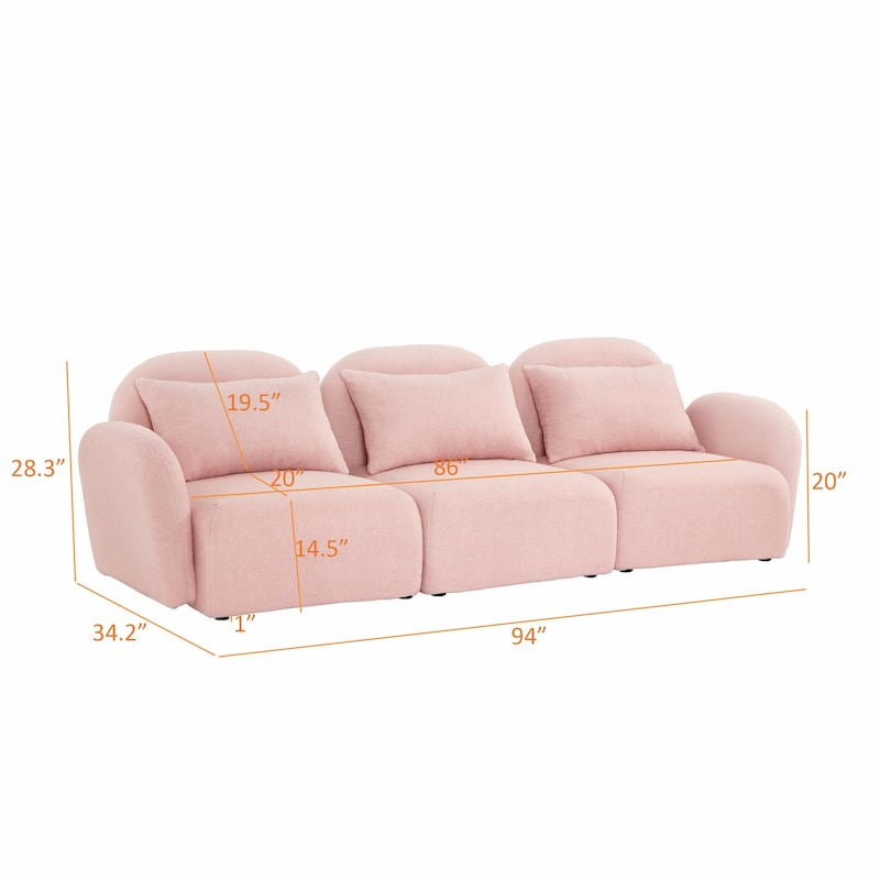Teddy Fabric Three-Seat Lazy Sofa for Living Room