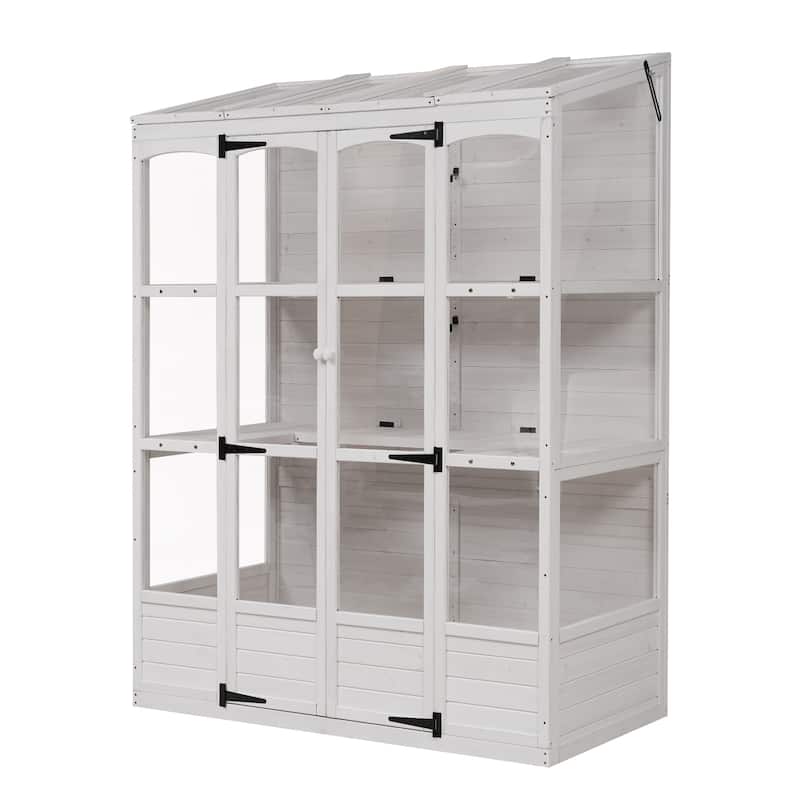 78-inch Wooden Greenhouse Cold Frame with 4 Independent Skylights and 2 Folding Middle Shelves