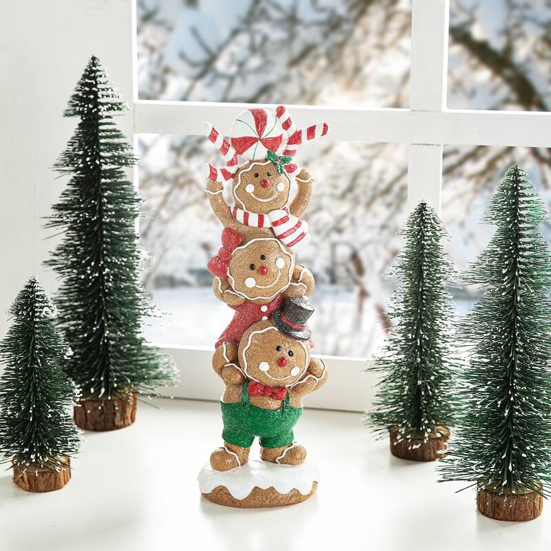 Glitzhome Resin Christmas Gingerbread Figurines Xmas Table Decor for Party Mantel Shelf Sitter