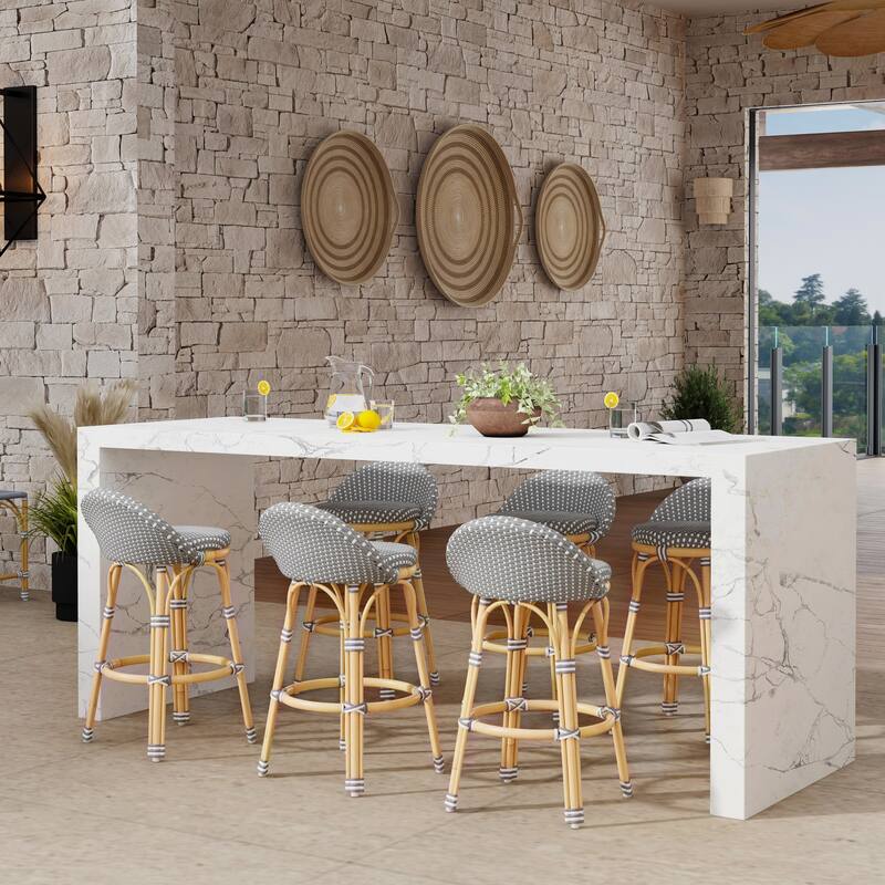 Tobias Outdoor Rattan and Metal Low Back Counter Stool