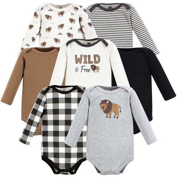 slide 1 of 1, Hudson Baby Infant Boy Cotton Long-Sleeve Bodysuits, Wild Buffalo 7-Pack 0-3 Months - Wild Buffalo 7-Pack