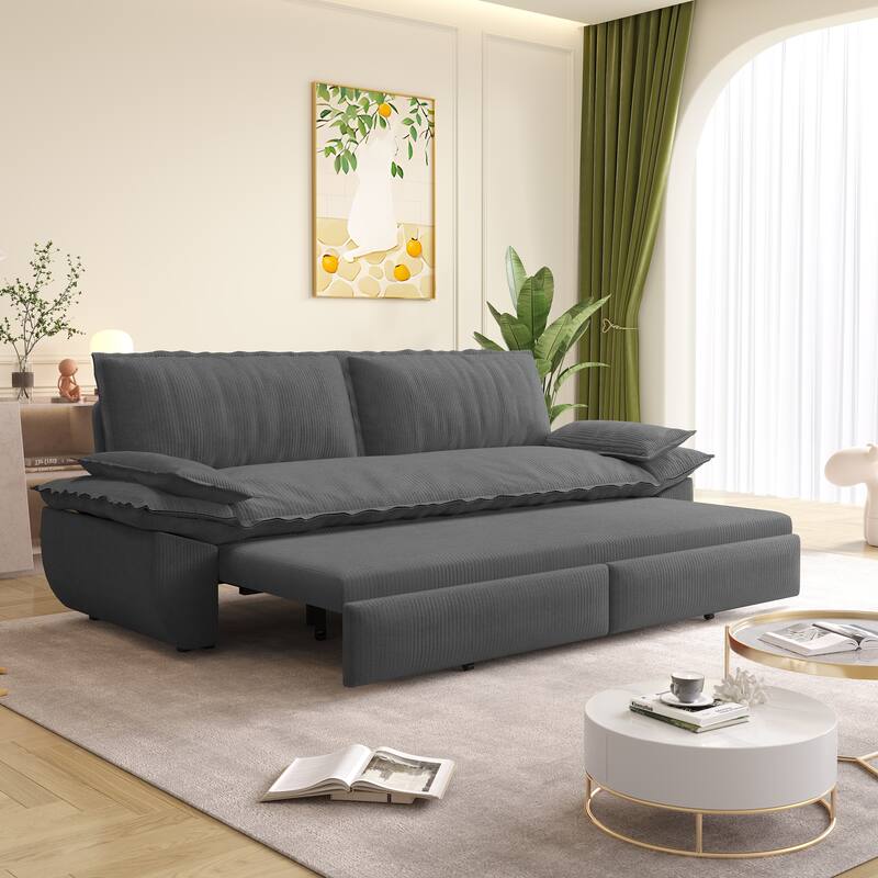 GDFStudio - Corduroy 73.2" 3-in-1 Convertible Pull Out Sofa Bed