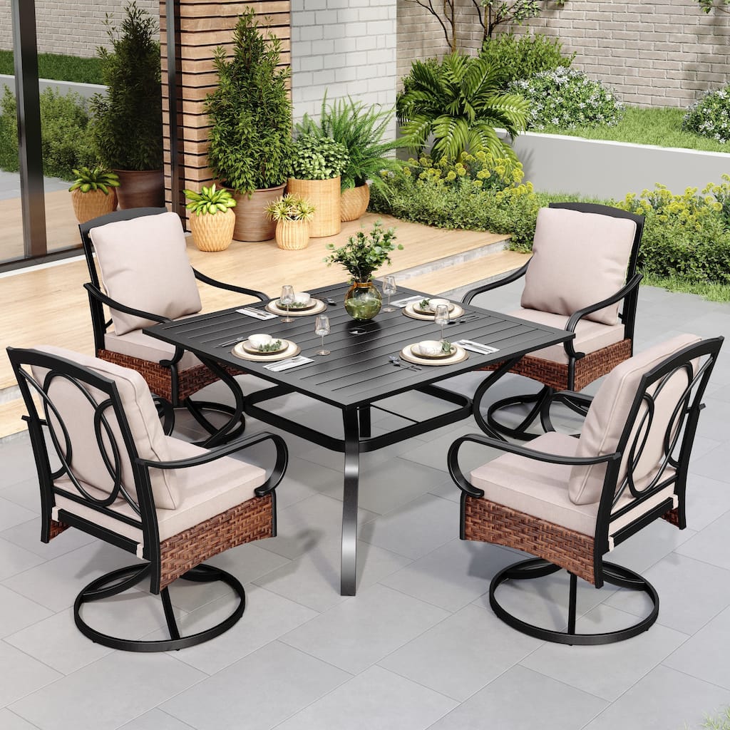 MAISON ARTS Oversized 5 Pieces Metal Patio Dining Set with 4 Padded Chairs and Square Table