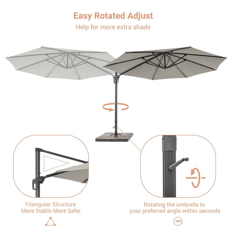 BONOSUKI Outdoor 11Ft UV Protection Patio Cantilever Umbrella w/Base