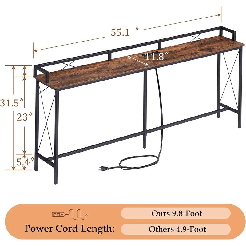 Console Table with 2 Outlet and 2 USB Ports,Entryway Table Narrow Charging Station Sofa Table