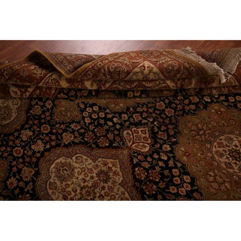 Black Floral Agra Oriental Area Rug Hand-Knotted Wool Carpet - 9'4" X 12'8"