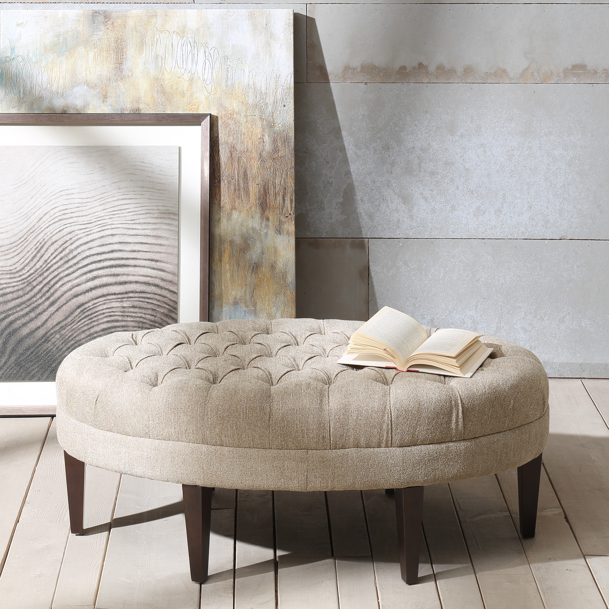 Madision Park Martin Surfboard Tufted Upholstered Ottoman with Solid Wood
