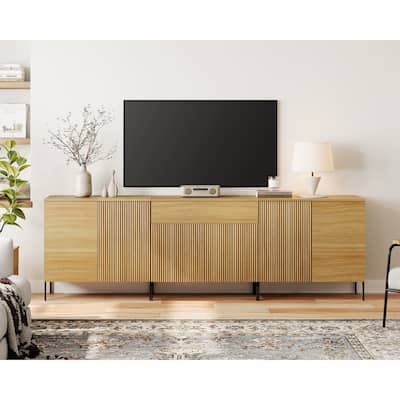 94.5" Modern Reeded Dresser TV Stand For Tvs Up To 100 Inch, Entertainment Center With Adjustable