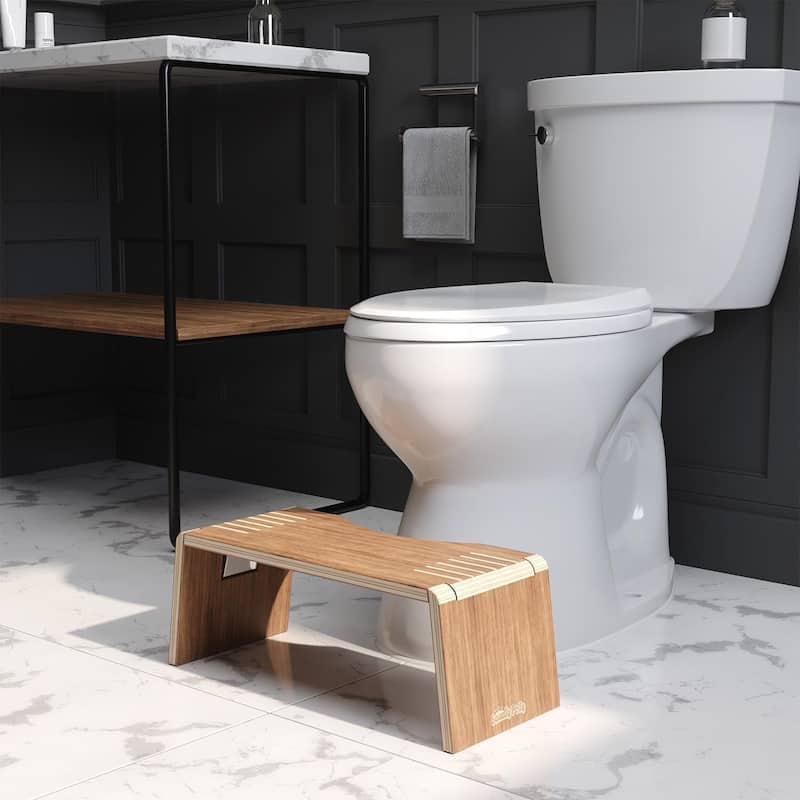 Squatty Potty Oslo Teak Folding Toilet Stool, Compact Stylish and Space-Saving Design for Better Bathroom Posture