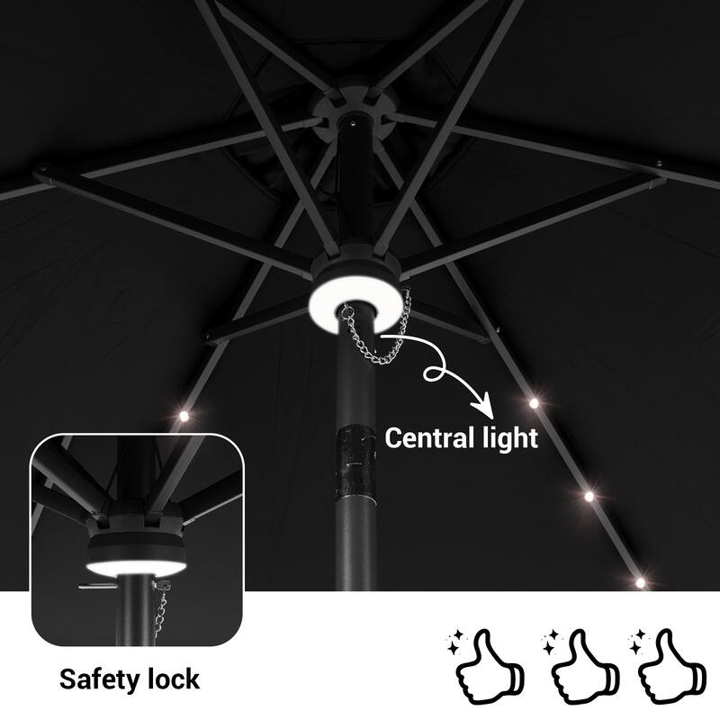 BONOSUKI Aluminum 9ft LED Patio Umbrella w/200gsm solution-dyed fabric