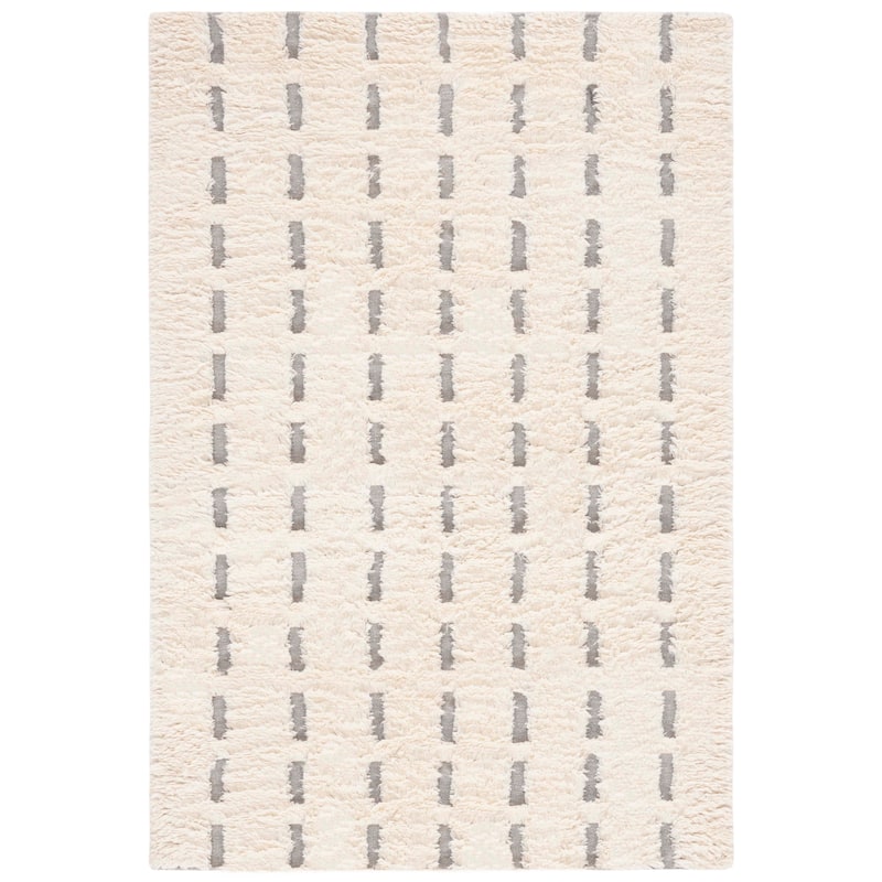 SAFAVIEH Handmade Casablanca Shag Arnela Wool Rug - 6' Square - Grey/Ivory