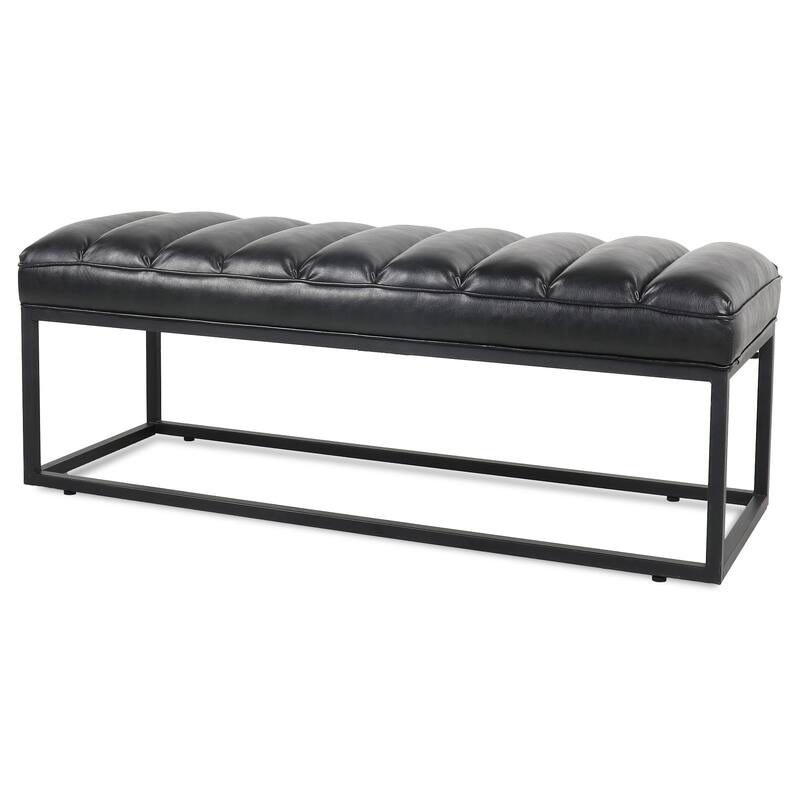 Black Leather Upholstered Bench End of Bed Bench for Bedroom, Indoor Bench Leisure Bench Footrest Ottoman