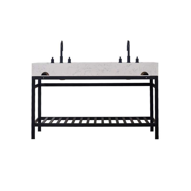 Altair Merano Stainless Steel Vanity Console with Stone Countertop and Mirror