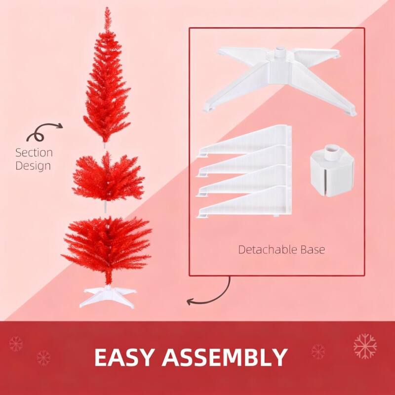Vibrant Christmas Tree,Artificial Pencil Tree with White Base, Perfect for Stylish Holiday Displays - Red