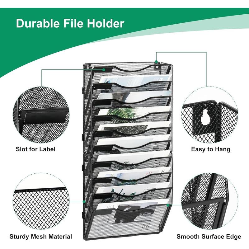 Hanging Wall File Holder, Paper Storage Organizer