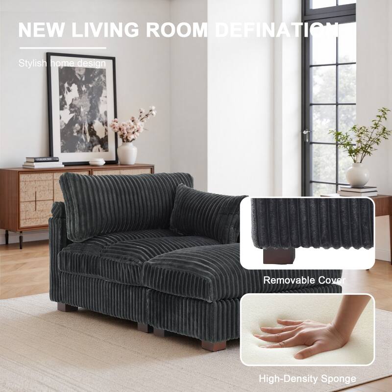 Modren Plush Upholstered Coner Chair and Ottoman Set