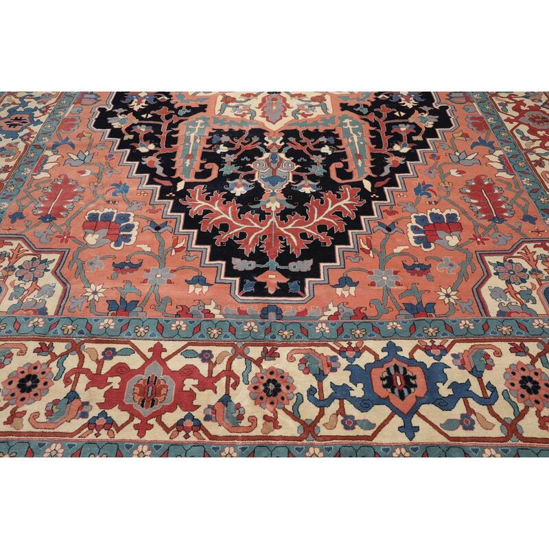 Hand Knotted 200 KPSI Serapi Peach,Midnight Blue Persian Wool