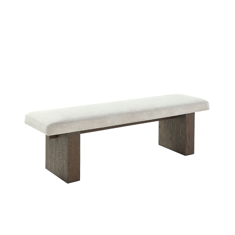 Lan 60 Inch Dining Bench, Upholstered, Panel Pedestal Base, Brown