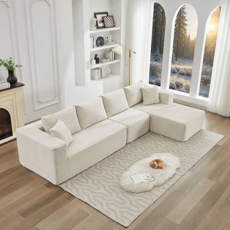 Roomfitters Modular Sectional Sofa, Deep Seat L-Shaped Cloud Couch with Right Chaise in Plush Corduroy for Living Room Comfort
