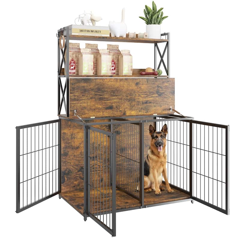 42.5 Inch Dog Crate Furniture with Shelves Storage