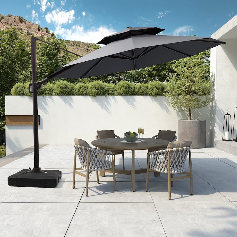 11 FT Outdoor Solar-Powered LED Light Aluminum Double Top Patio Cantilever Umbrella with Fillable Base