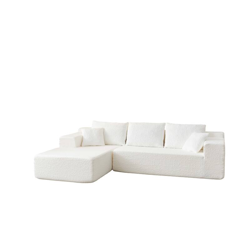 Modular Sectional Sofa with L-Shape Chaise, Chenille Upholstered Cloud Sofa, Corner Deep Seat Sofa with 5 Throw Pillows