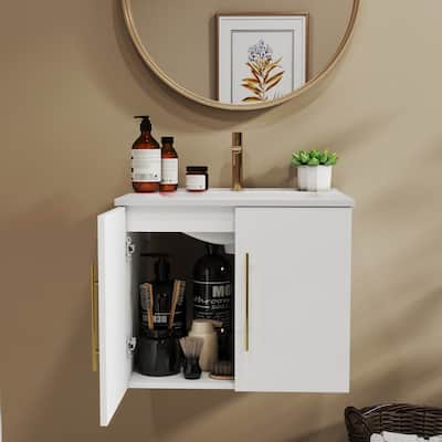 24-Inch Wall-Mounted Bathroom Vanity with Sink & Storage‌.