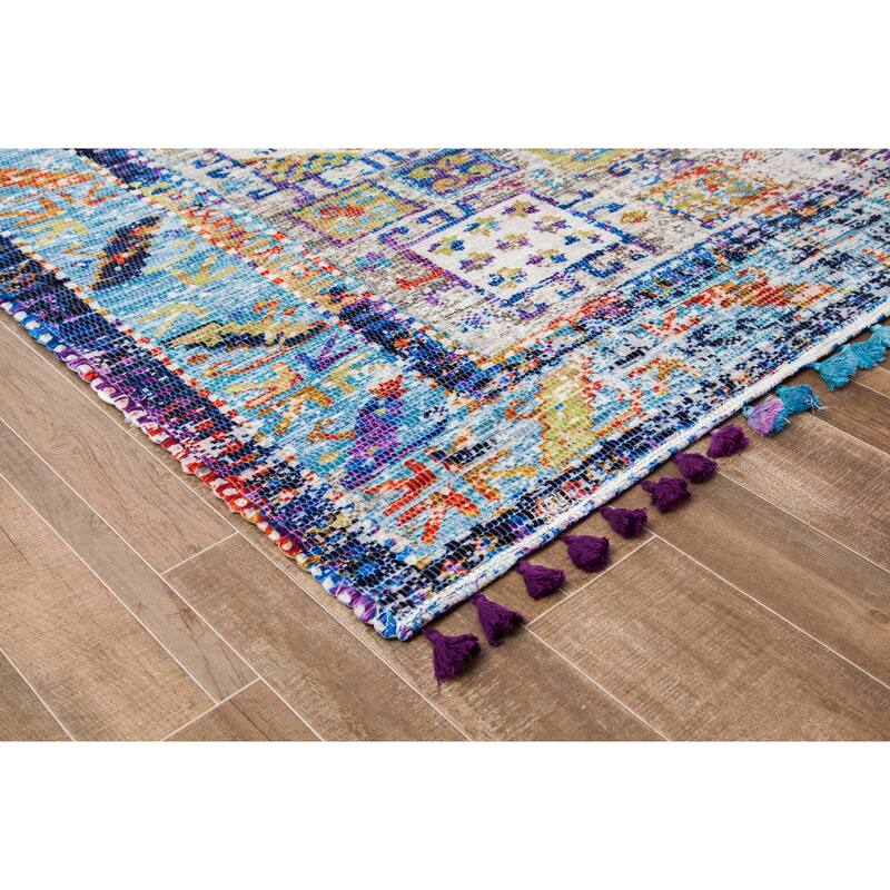 Tarom Distressed Area Rug w/ Multi Fringe