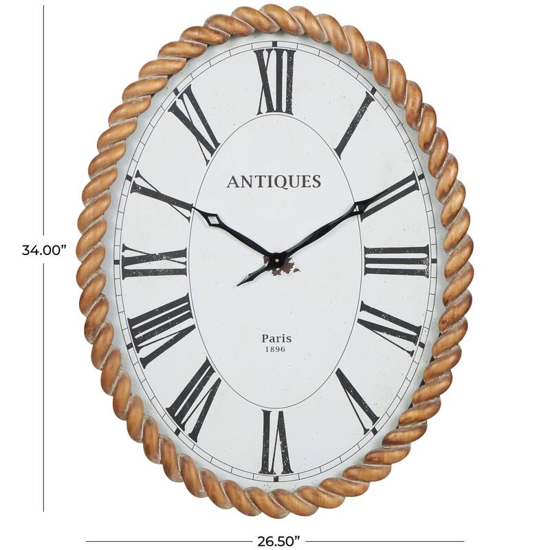Brown Wooden Two-Toned Decorative Wall Clock with White Accents