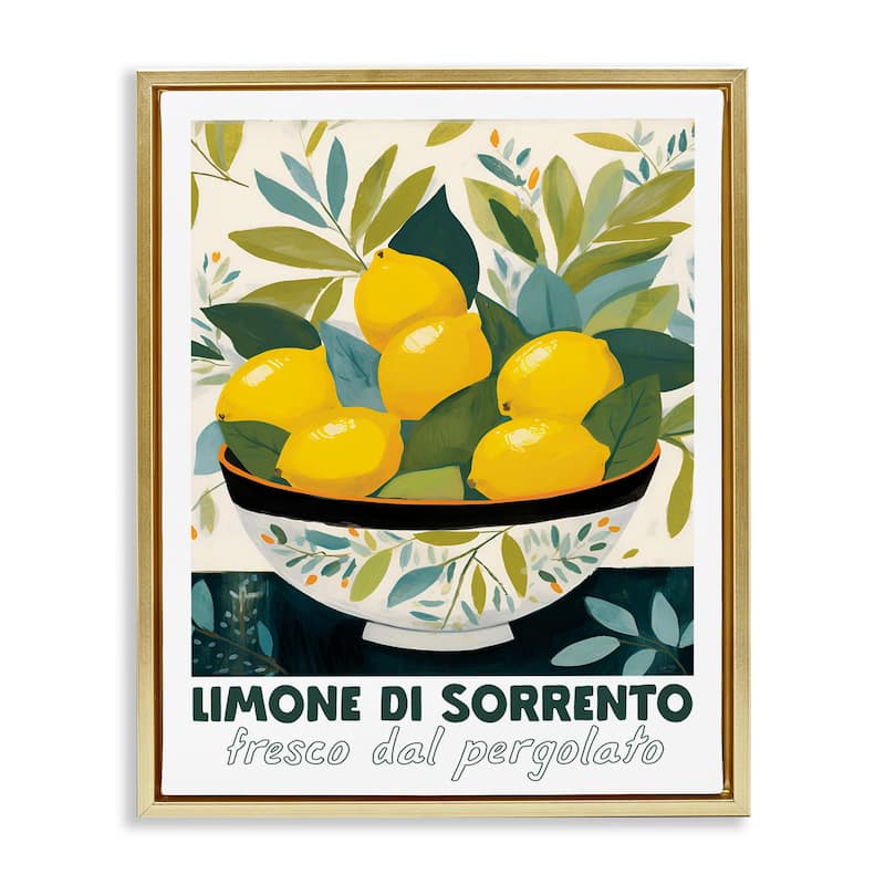 Stupell Charming Bowl of Lemons Framed Floater Canvas Wall Art Design By Lux + Me Designs - 17 x 21 - Gold
