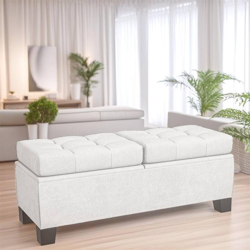 46" Storage Upholstered Ottoman Bench with Steel Frame - Cream White