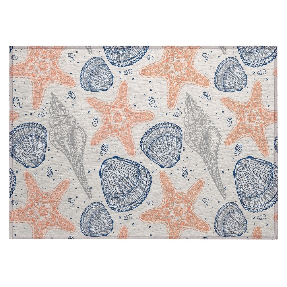 Indoor/ Outdoor Surfside Starfish Shells Washable Rug New