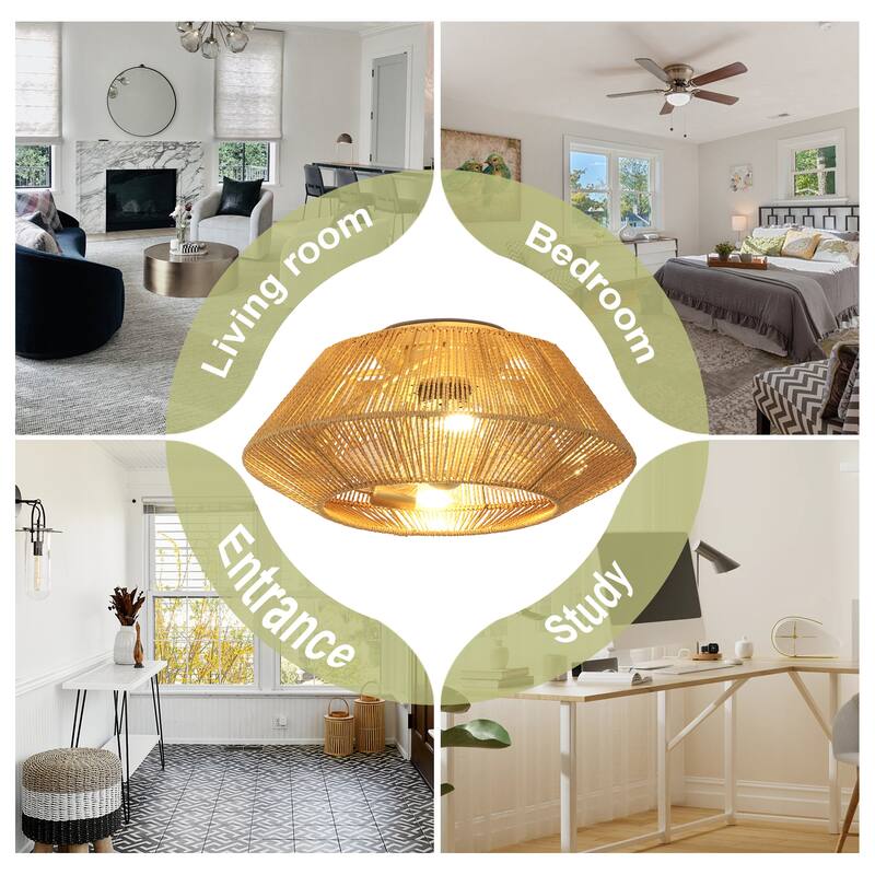 4-Light 18" Boho Flush Mount Ceiling Fans Light with Remote Control